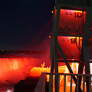 Beleuchtete Niagarafälle von der kanadischen Seite aus betrachtet. Foto: Katja Döring